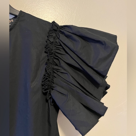 Chepé Made In Italy Black 100% Poplin Cotton Puff Sleeve Black Midi Dress Sz XS - Picture 8 of 14